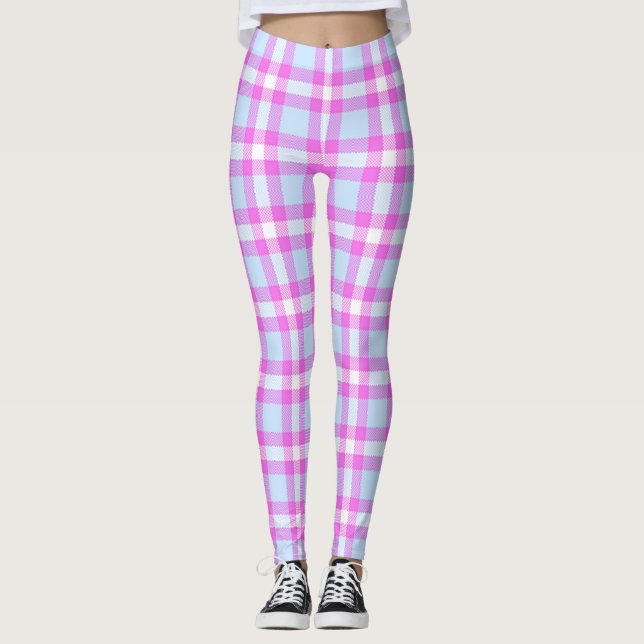 Leggings Cute Hannah Pink Frost Buffalo Check Plaid Motif (Devant)