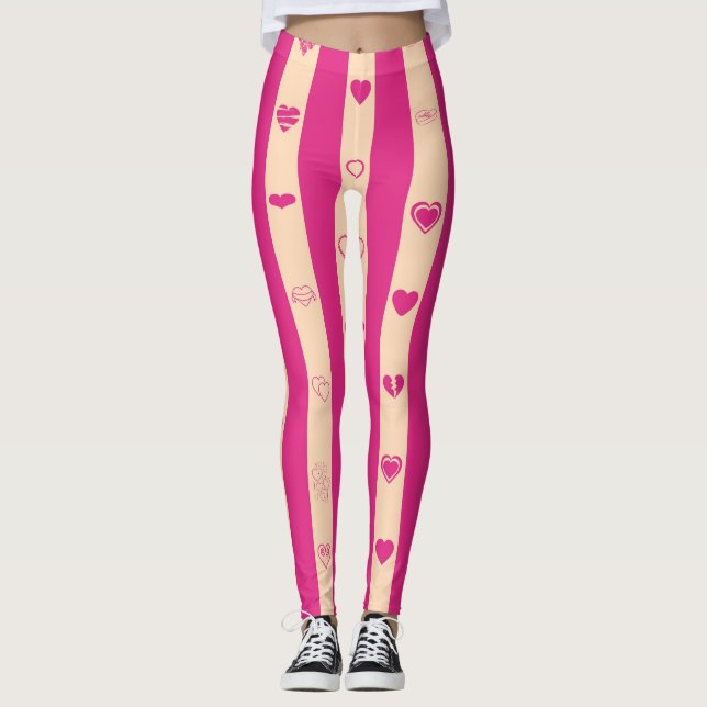 Leggings Cute Heart Modern Hot Pink Stripe (Devant)