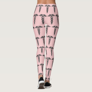 Leggings Cute Infirmière Rose et Gris Caduceus Médicale