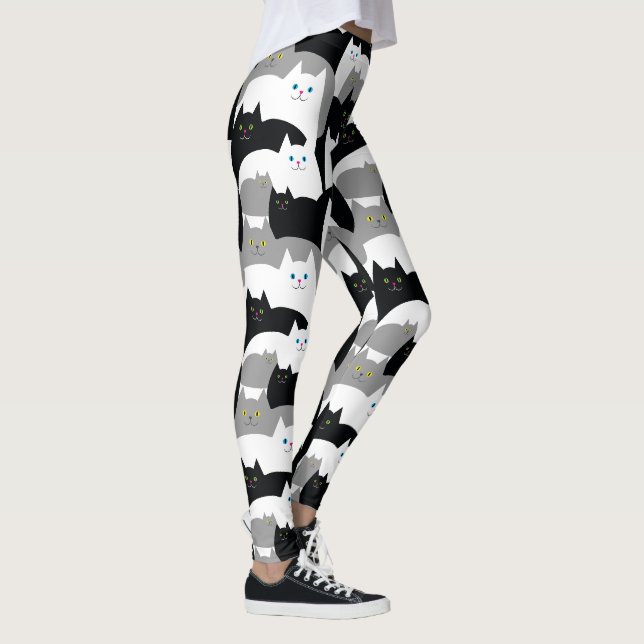 Leggings Cute Kitty Chat Motif en noir, blanc et gris Le (Droite)