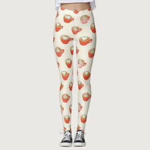 Leggings Cute Latte Art dans le Motif de Mugs de café rouge