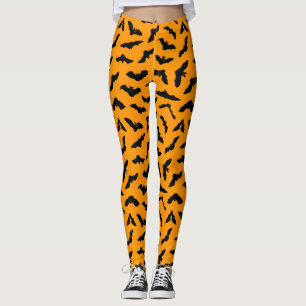 Leggings Cute Orange Flying Bats Motif Halloween