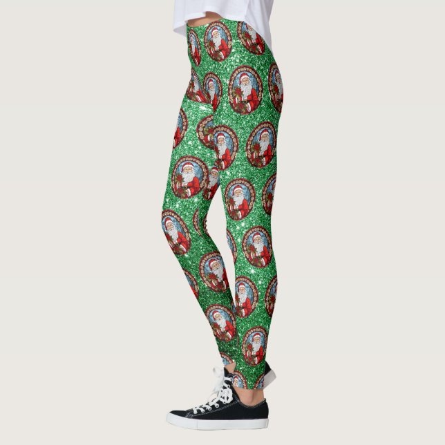 Leggings Cute Parties scintillant Père Noël Green Christmas (Gauche)