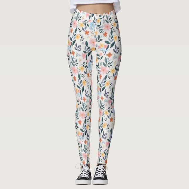 Leggings Cute Pastel Ditsy Boho Wildflower Meadow (Devant)
