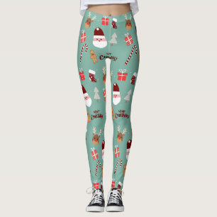 Leggings Cute Père Noël Reindeer Sucre de canne Motif en pa