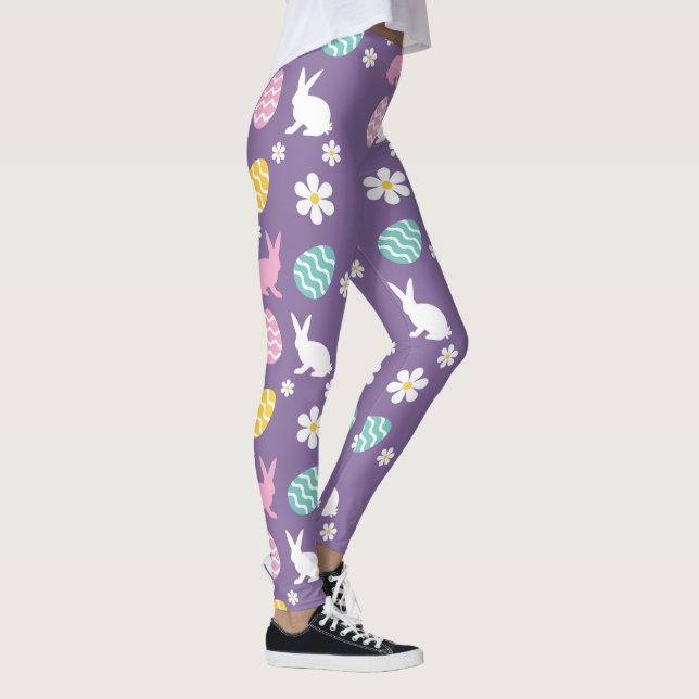 Leggings Cute Printemps Lapin de Pâques Motif Floral Chasse (Droite)