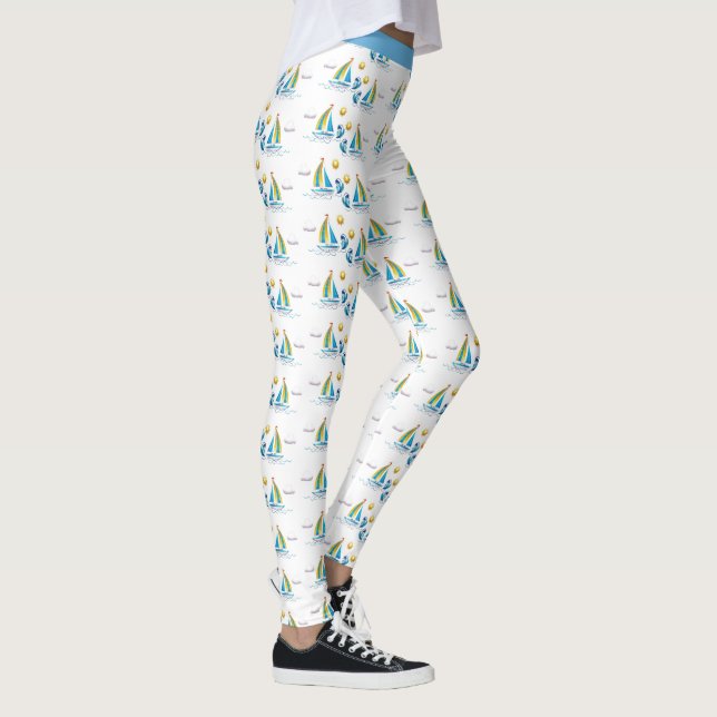 Leggings Cute Stylish Nautique Voilier Bleu Voiles Yoga (Droite)
