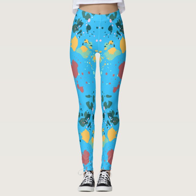 Leggings Cute Turquoise, Jaune Peinture Motif (Devant)