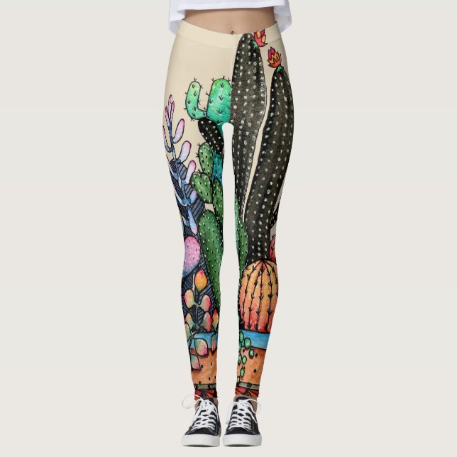Leggings Cute Watercolor Cactus Garden (Devant)