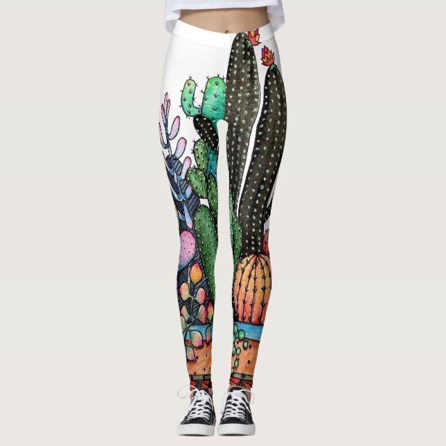 Leggings Cute Watercolor Cactus Garden (Devant)