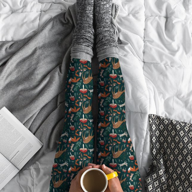 Leggings Cute Woodland Animaux Green Christmas Forest (Cute Woodland Animals Green Christmas Forest Leggings)