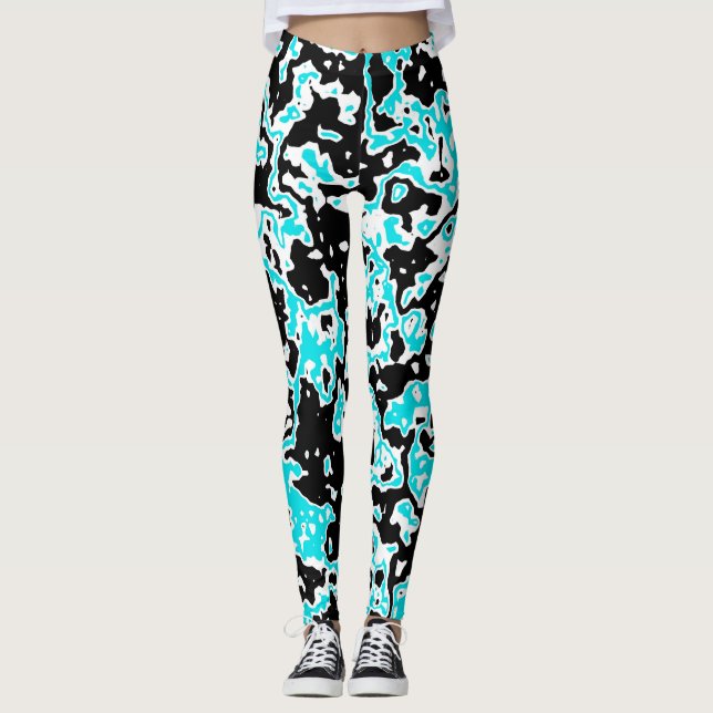 Leggings Cyan et Black Swirls (Devant)