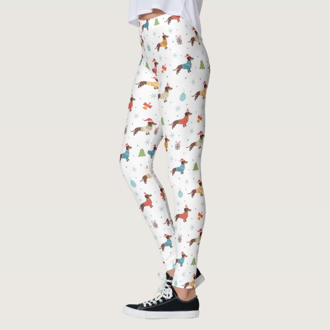 Leggings Dachshunds dans le Motif des pulls de Noël (Gauche)