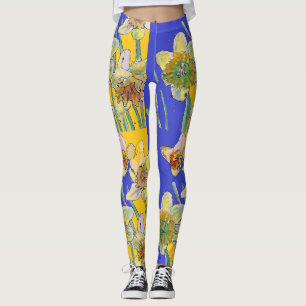 Leggings Daffodil Aquarelle Fleur Bleu Légumineuses Florale