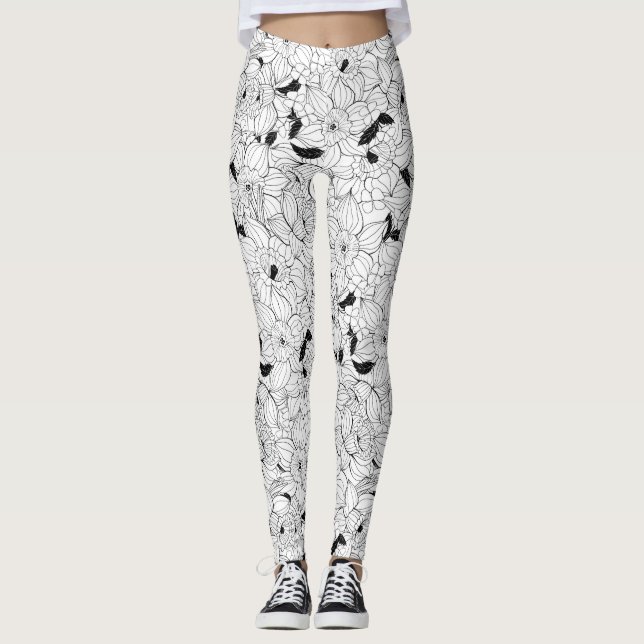 Leggings Daffodiques motif floral printanier (Devant)