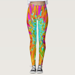 Leggings Dahlia décorative tropicale orange et rose chaud
