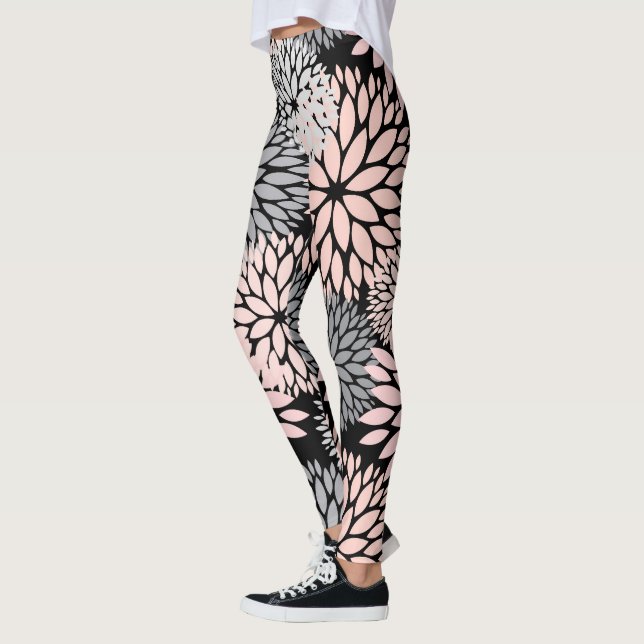 Leggings Dahlia Gris rose Motif Floral (Gauche)