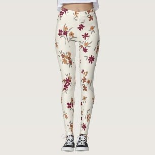 Leggings Dainty Gold Maroon motif floral
