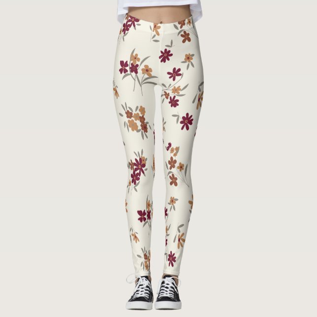 Leggings Dainty Gold Maroon motif floral (Devant)
