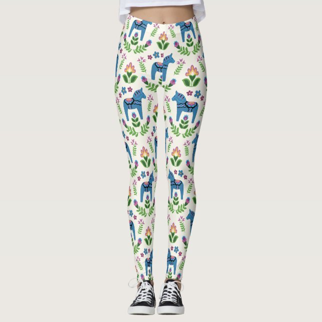 Leggings Dala suédois Chevaux bleu (Devant)