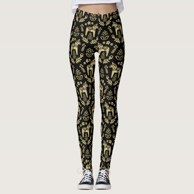 Leggings Dala suédois Horse or et noir (Devant)