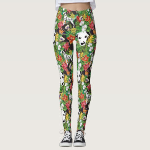 Leggings Dalmatie Tropical Floral Jungle Chien Dalmatie