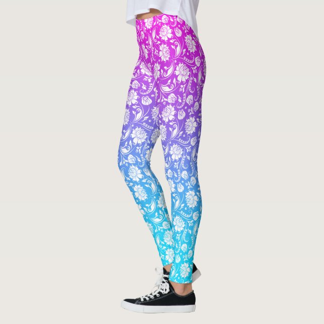 Leggings Damas blanches sur rose à bleu ombre (Gauche)