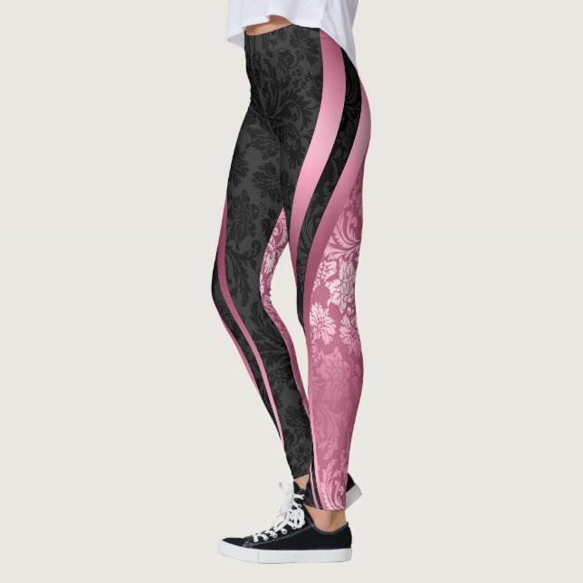 Leggings Damas florales noires et roses Conception géométri (Gauche)