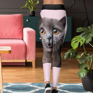 Leggings Dame de chat folle rayée rose noir personnalisée