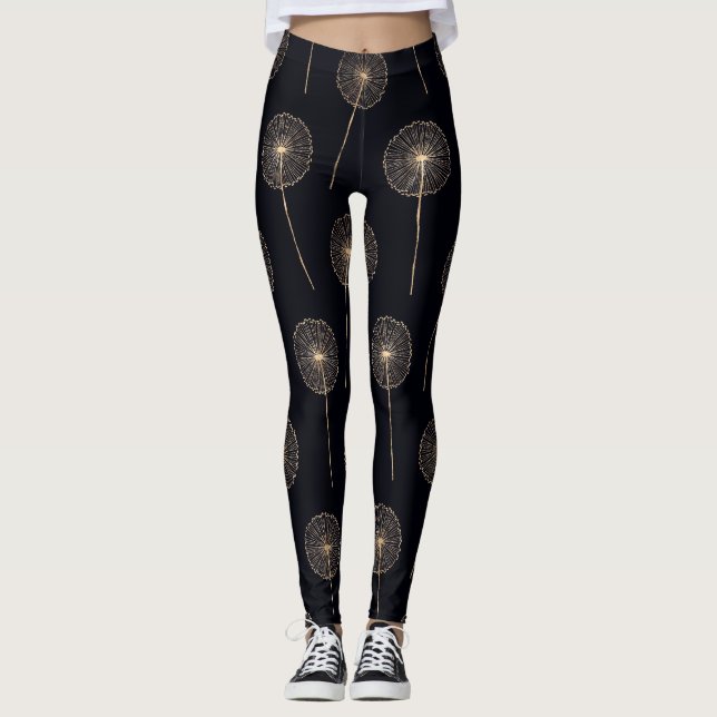 Leggings Dandelion souhaite motif rose or et noir (Devant)