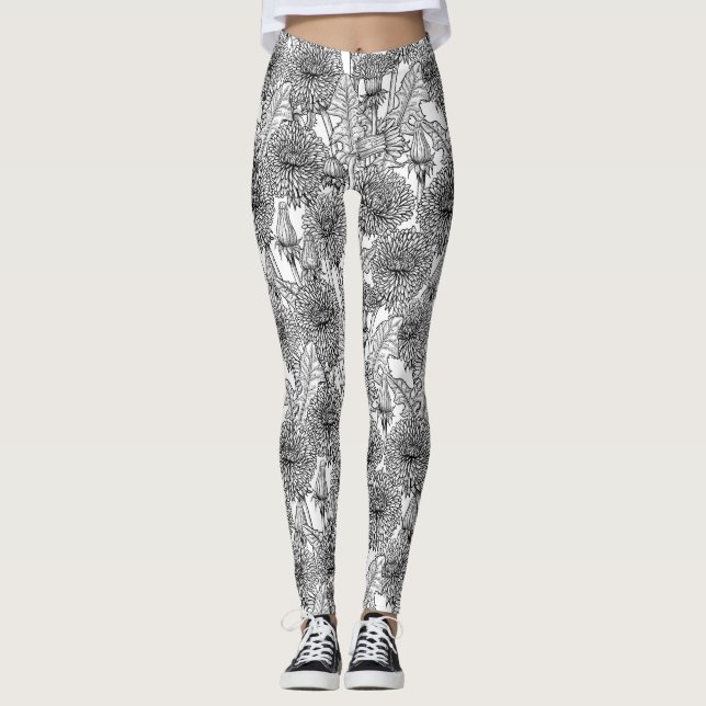 Leggings Dandelions, noir et blanc (Devant)