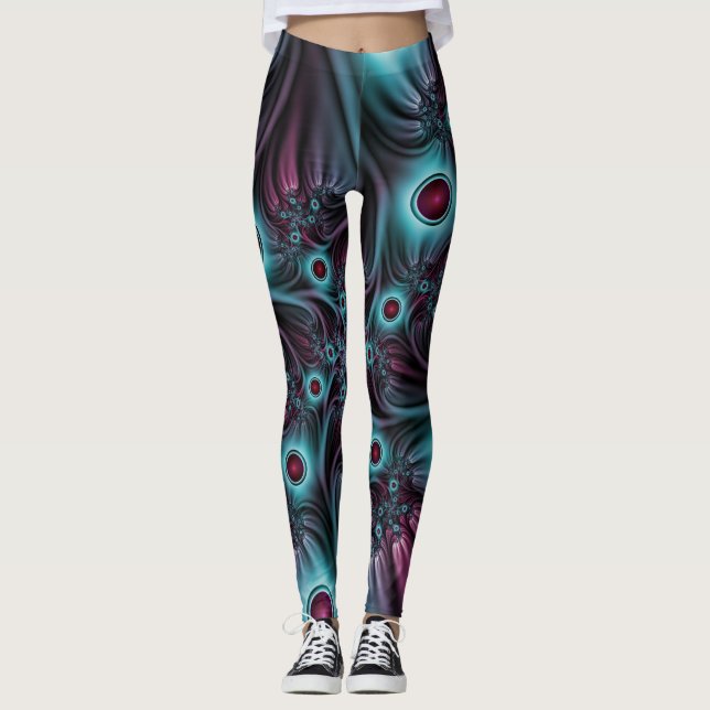 Leggings Dans la profondeur Bleu rose Abstrait Fractal Art (Devant)