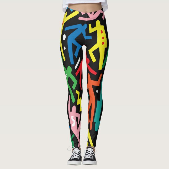 Leggings Danser des gens, doodle set motif. (Devant)