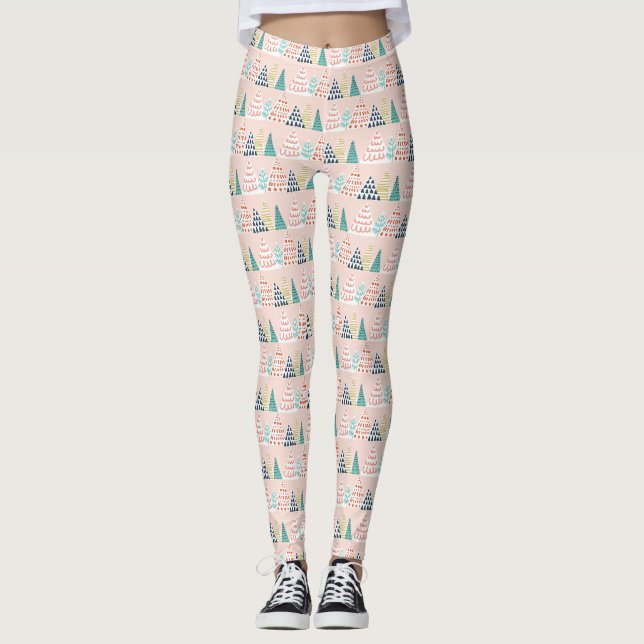 Leggings d'arbre de Noël rose Whimisical (Devant)