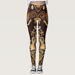 Leggings Dark Paisley : Floral Indian Seamless.