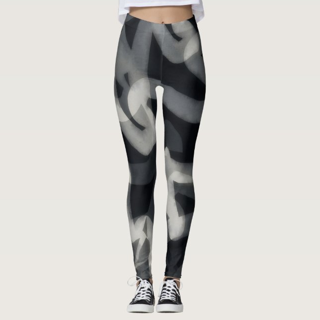 Leggings d'art noir et gris (Devant)
