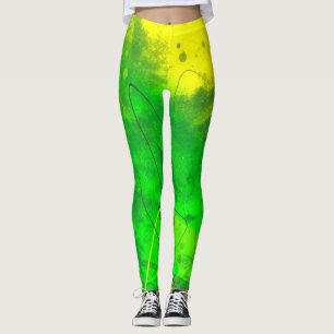 Leggings D'Art Vert Et Jaune