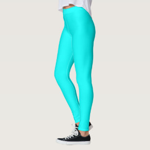 Leggings de couleur solide cyan, bleu-vert,