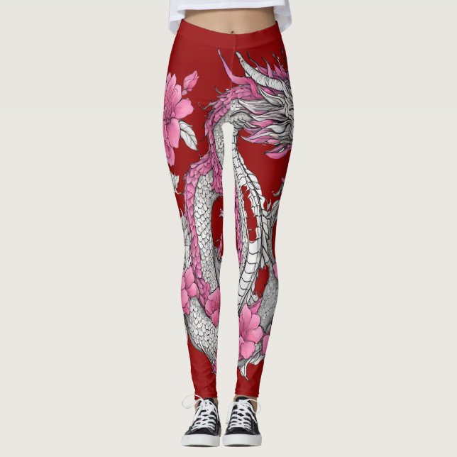 Leggings de dragon de fleurs (Devant)