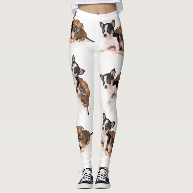 Leggings De Femmes Blanches Avec Photo Chihuahua (Devant)