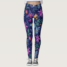 leggings de fleurs exotiques bleues et violettes