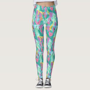 Leggings de la Jungle tropicale Flamant rose