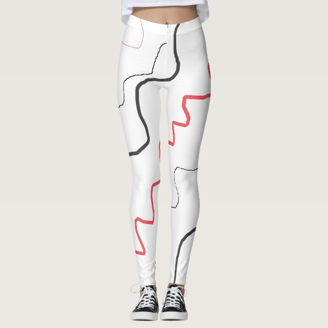 Leggings de lignes rouge et noire (Devant)