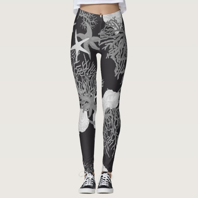 Leggings de l'océan Noir Design élégant du corail  (Devant)