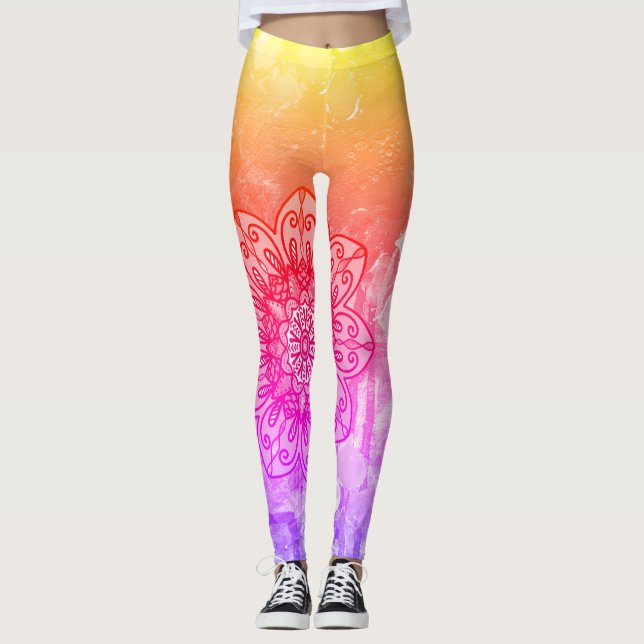 Leggings de mandala arc-en-ciel (Devant)