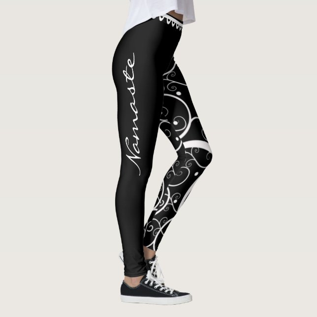 Leggings de Namaste Yoga - Spirales noires et blan (Droite)