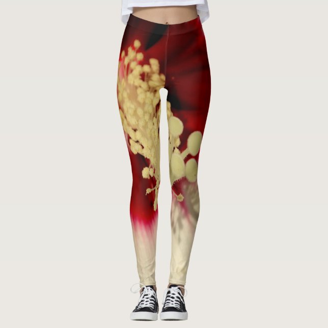 Leggings de photos florales à fleurs d'Hibiscus, M (Devant)