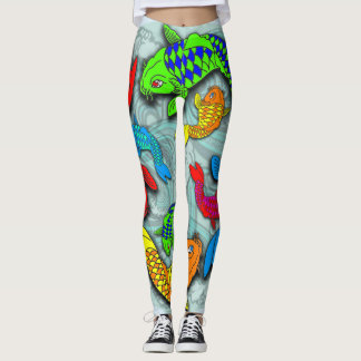 leggings de style tatouage de poisson de Neon koi