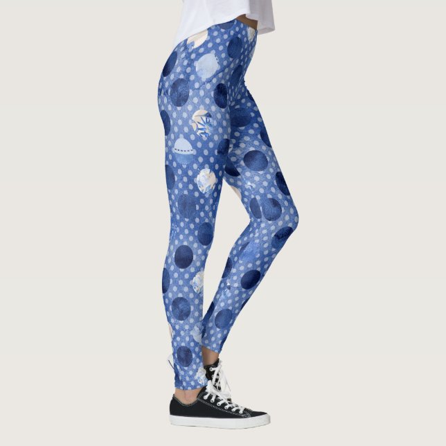 Leggings de Yoga bleu, Fleurs Motif d'impression p (Droite)