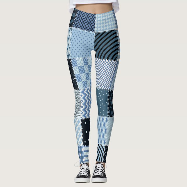 Leggings Décor de courtepointe, patchwork géométrique, tons (Devant)